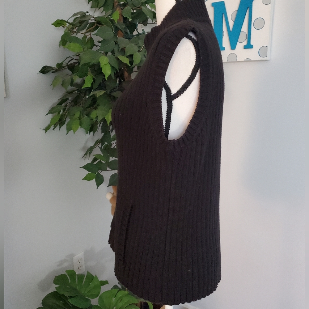 LAUREN RALPH LAUREN Ribbed Mock Neck Full Zip Vest Pockets L - Picture 4 of 11